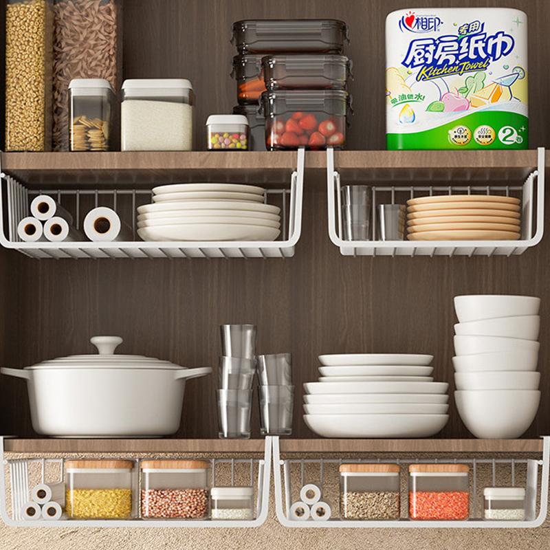 1 шт. Белая/Черная подвесная сетчатая корзина из железа, большая вместимость, подвесная под шкаф, на стену, в гардероб, корзина для хранения, кухонные инструменты