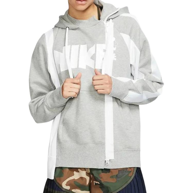 Nike Худи на двойной молнии X Sacai Темно-серый меланж/Белый Мужская верхняя одежда CD6303-063