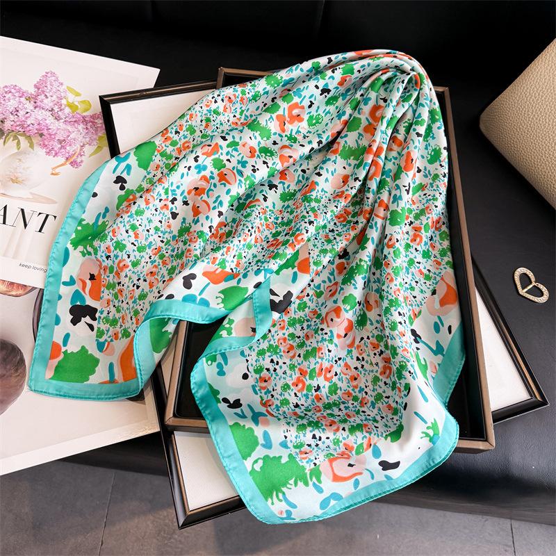 Women S Floral Printed Silk Like Square Scarf For Summer