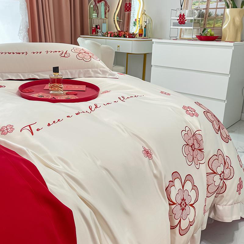 Высококачественная модная свадебная простыня из четырех предметов и пододеяльник, элитное свадебное приданое, свадебный зал, китайское свадебное постельное белье