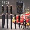 7PCS Stainless Steel Utility Knife Chef Knife Kitchen Knife Multi-tool Knife Stand Kitchen Scissors Fruit Knife Bread Knife Cooking Tool Set