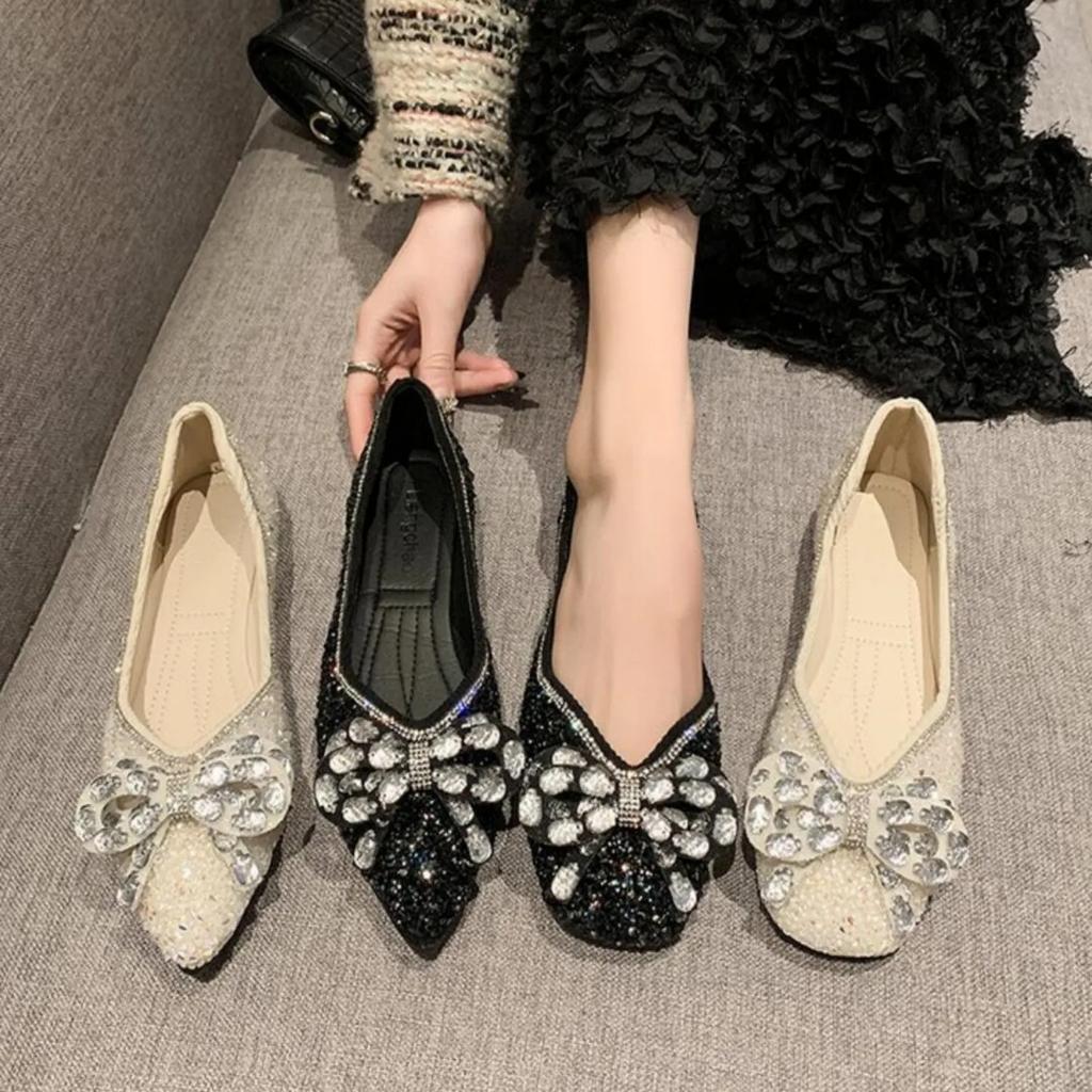 2024 Весна Женские Элегантные Балетки с Квадратным Носком и Блестками Каваи Дизайнерские Роскошные Мэри Джейн Женская Обувь Туфли для Вечеринки