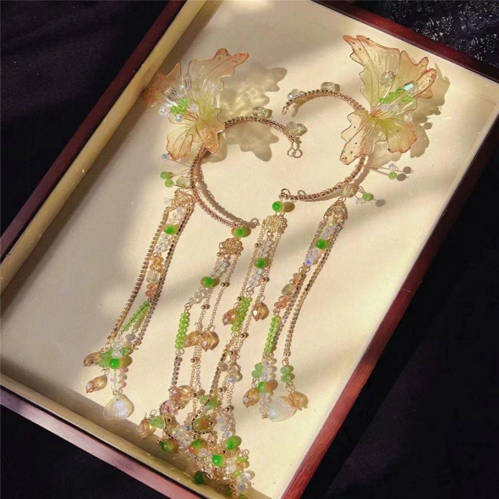 White Flower Fairy Ears Gold Leaf Non-Piercing Earrings  for Halloween Christmas Wedding Party