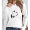 Autumn/Winter T-shirt Women's Retro Pattern T-shirt Women's Facial Line Printed Long Sleeve T-shirt