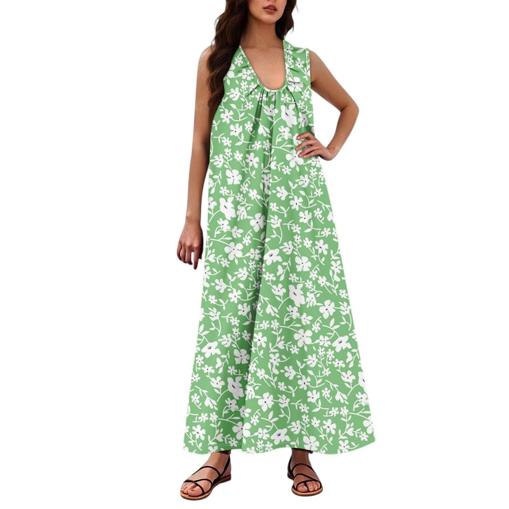 Женская Мода Повседневная А-силуэт Цветочный Принт Эффект Молотка Свободная Длинная Юбка с Карманами