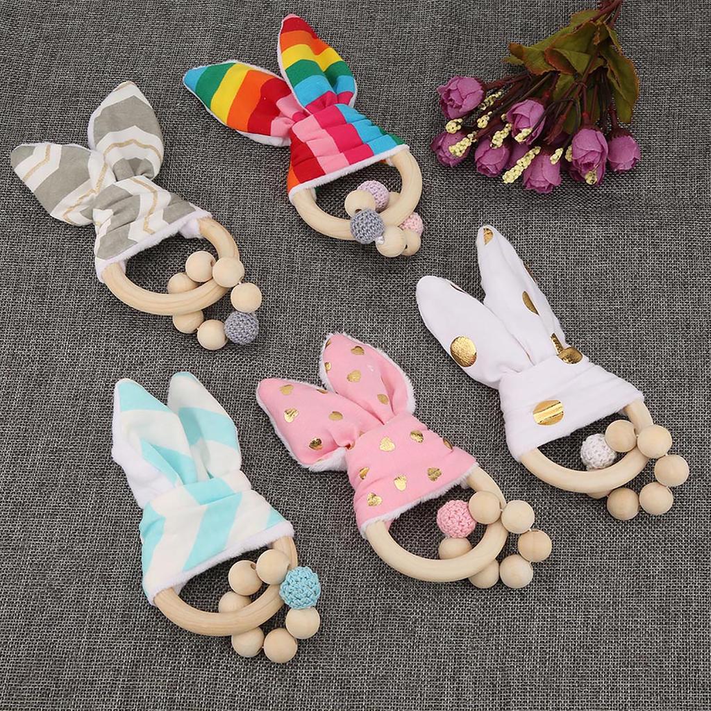 Wooden Handmade Colorful Beads with Rabbit Ear \'s Shape Hanging Decor for Baby