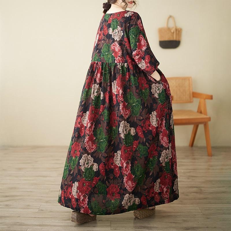 Новое винтажное платье с цветочным принтом больших размеров с коротким рукавом для женщин, повседневное свободное длинное летнее платье