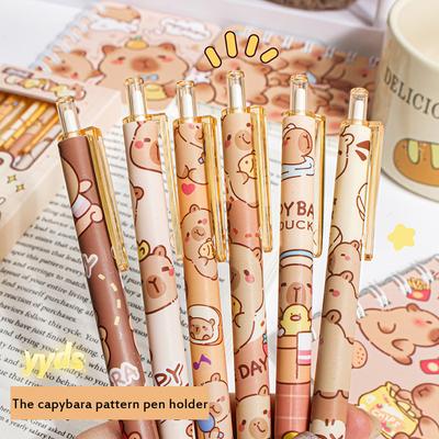 6 шт., набор гелевых ручек Kawaii Capybara, черные чернила, быстросохнущие милые ручки, эстетические канцелярские принадлежности, школьные принадлежности, офисные аксессуары