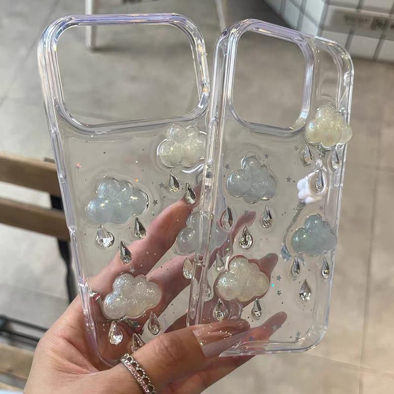 Чехол для телефона с облачной каплей воды и стразами для iPhone17promax Прозрачный с блестками для Apple 16 Звездные пайетки 15