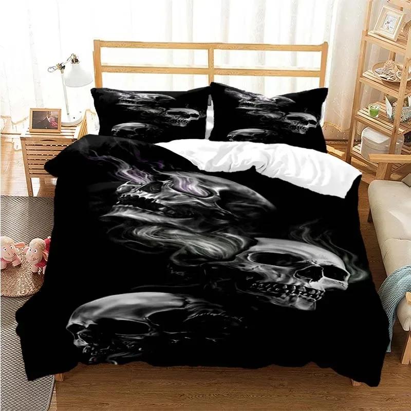 Sugar Skull Duvet Cover Set Queen Size Flowers Skeleton Bed Linen Double Bedding Set With Pillowcase King Size Skull Quilt Cover