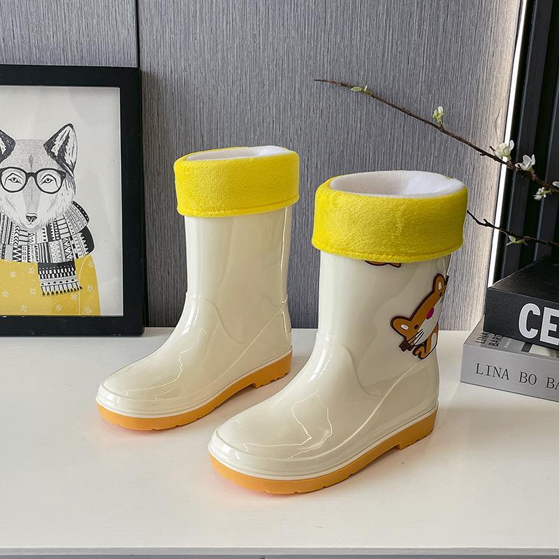 Детские резиновые сапоги на флисовой подкладке, водонепроницаемые