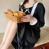 Женская кружевная ночная рубашка с длинным рукавом - имитация хлопка, 220 г, однотонная, стиль «принцесса» на весну и осень