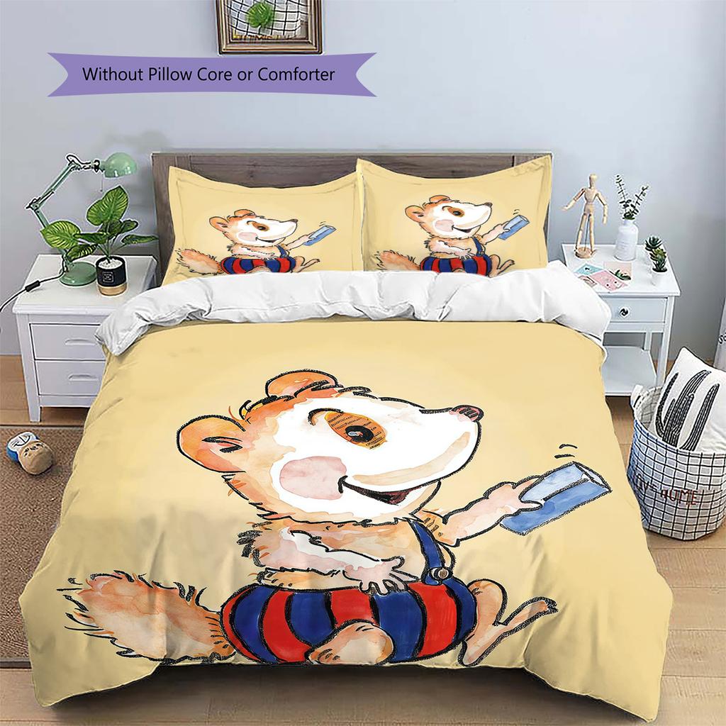 Bobo Siebenschläfer Pattern Bedding Quilt Set Home Decoration Gift (1 * duvet cover + 2 * pillowcase without core)