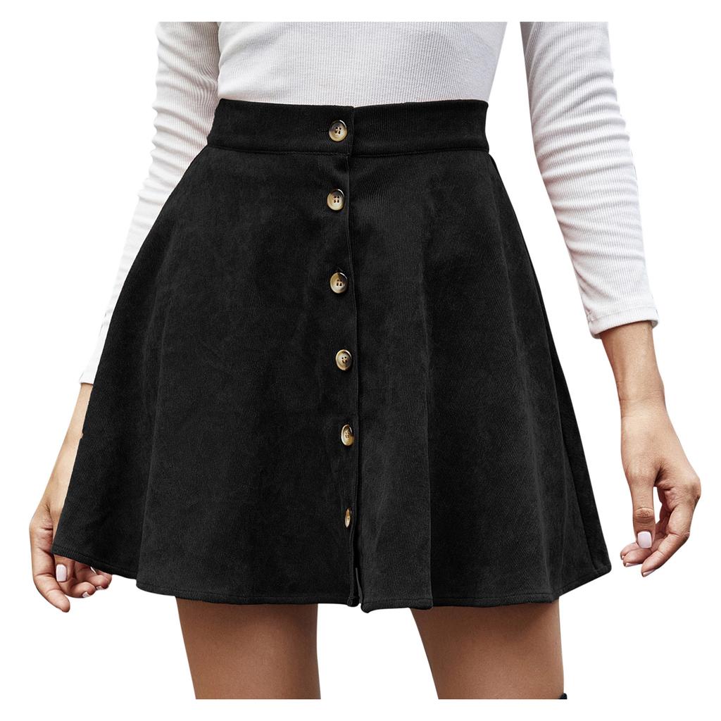Women Lady  Solid Color High Waist Corduroy A-line Skirt   Skirt