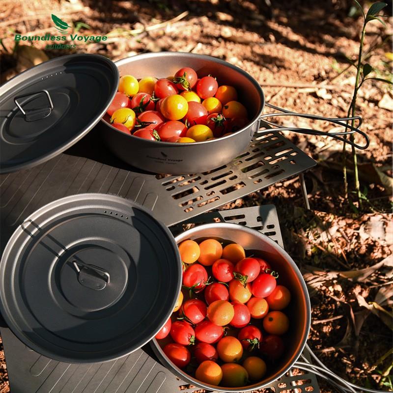 Titanium Camping Frying Pan With Lid 1L Lightweight Portable Cookware Outdoor Hiking Backpacking Solo Cooking