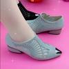 Hollowed Out Mesh Yarn High Heeled Sandals Water Diamond Breathable Low Heel Pointed Head New Fashion Summer
