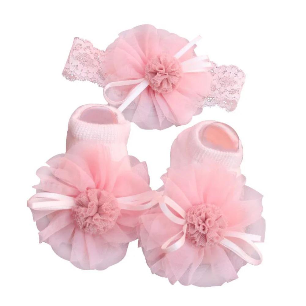 Soft Baby Headband Sock Set Floor Socks Children's Boat Socks New Baby Crown Flower Headband