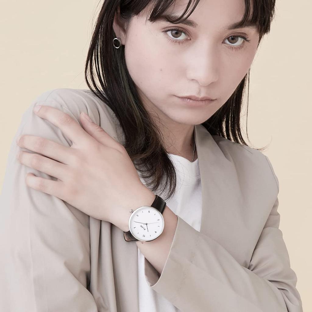 KLON PASS TIME ELFIN ODD 38mm Simple and Stylish for Men and Black Leather 38mm -CROCO- Wristwatch, Women, Croco-Embossed Watch,