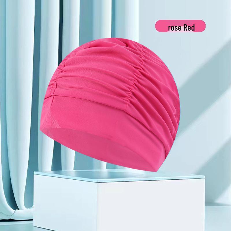 Женская купальная шапочка большого размера с цветочным плиссе - Неплотная посадка, однотонная, модный тканевый дизайн
