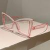 Trendy Retro Oversize Cat Eye Frame Women Crystal Shiny Decor Glasses Blue Light Blocking Ins Brand Design Eyewear