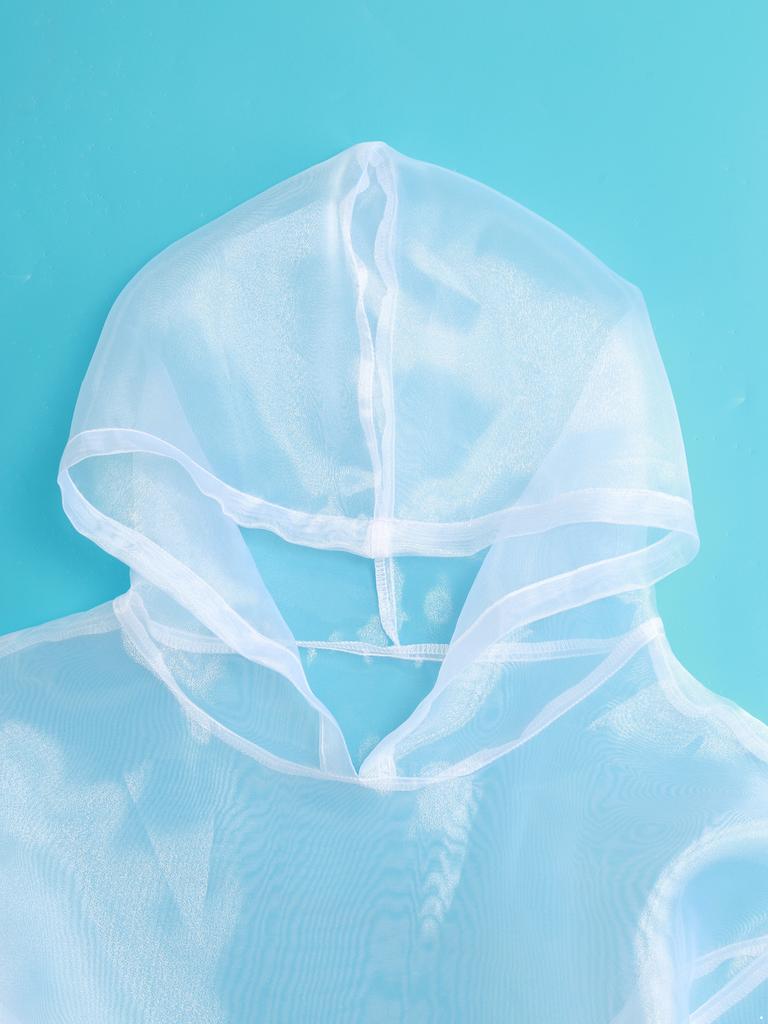 Womens Sparkly Sheer Top Hooded Long Sleeve Cropped Design Loose Fit Tops Club Rave Party