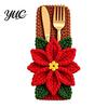 Tableware Storage Bag Christmas Crochet Cutlery Holder, Santa Snowman Reindeer Tree Flower Knife Dining Table Accessories Fork Spoon Sleeve