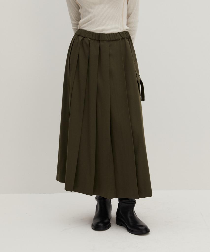 Raverous Pleated Long Skirt Khaki