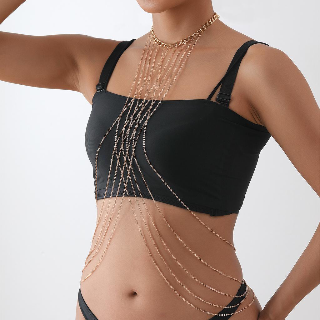 Personality Exaggerated Multi-layer Cross Metal Body Chain Body Chain Nightclub Chest Chain Women