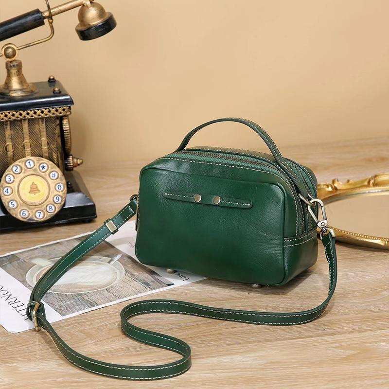 Vegetable Tanned Top Layer Cowhide Small Square Bag Mini Bag Retro Summer New Fashion Genuine Leather Women's Crossbody Bag