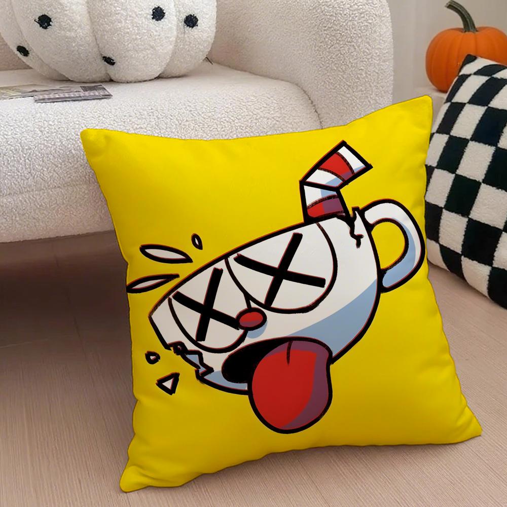 Retro Cartoon American Game CCuphead Cushion Cover Throw Pillow Cover Hidden Button Durable Polyester Chair Cushion