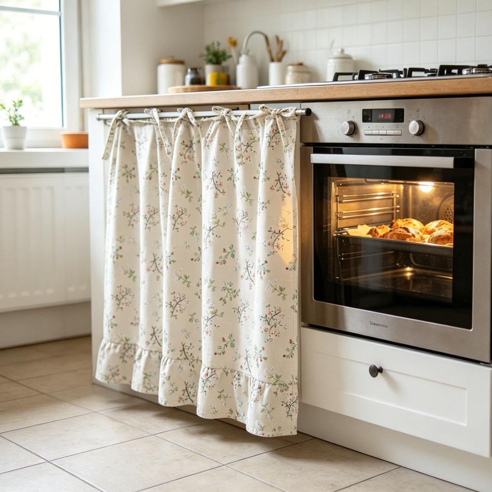 Ruffled Edge Farmhouse Plaid Kitchen Oven Skirt Cotton Privacy Partition Curtain Porch