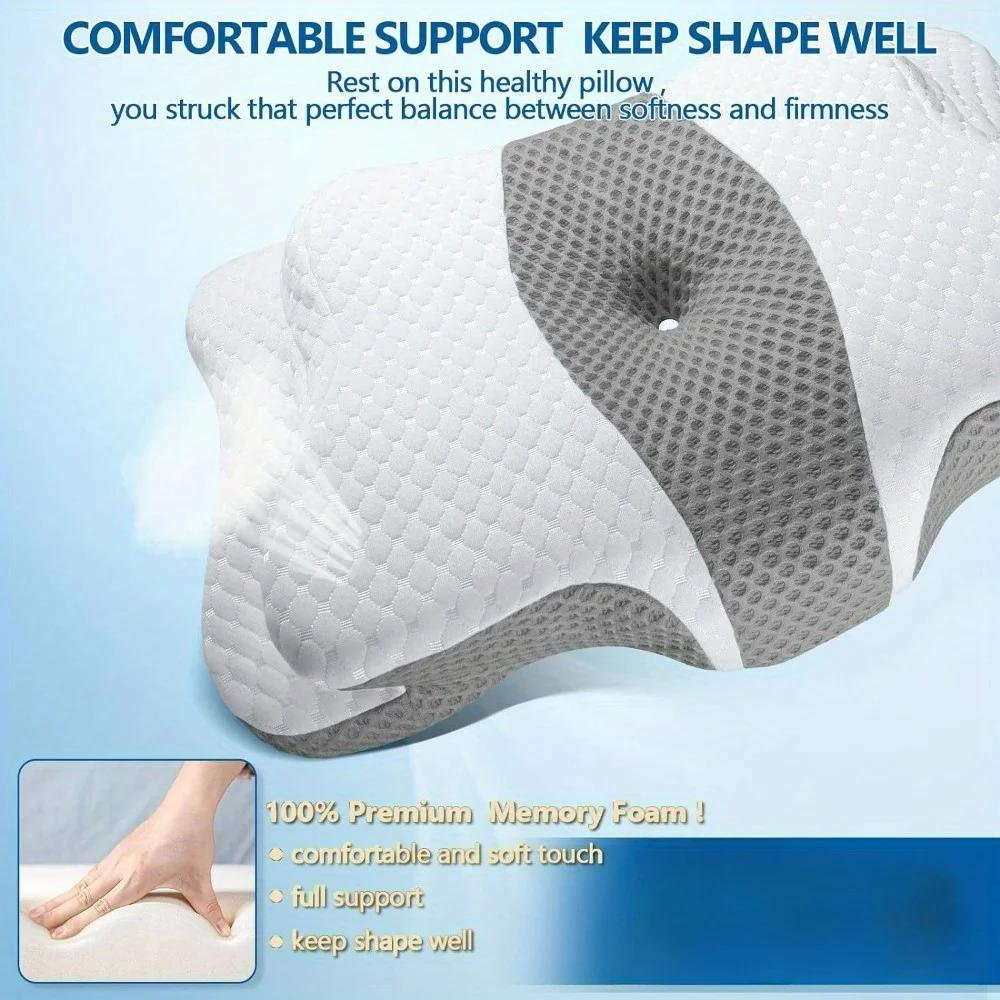 Ergonomic pillow, neck support, cervical pillow Orthopedic memory foam pillow, comfortable sleep, contour bed pillow
