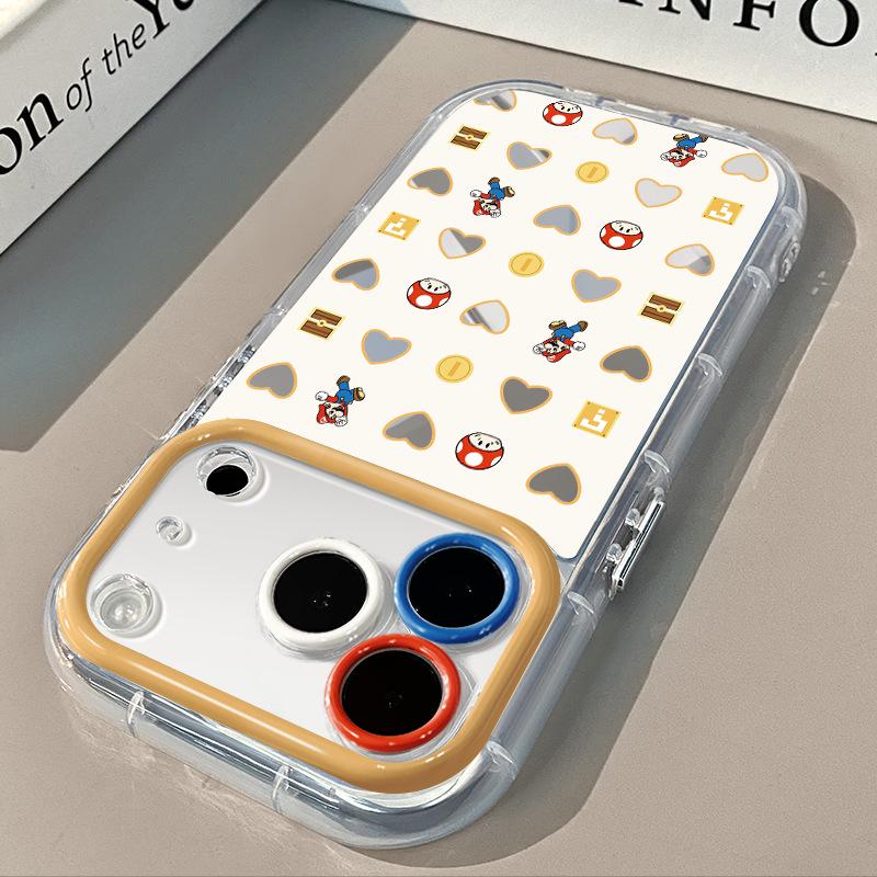 Яблоко Марио в форме сердца Зеркальный кремовый чехол для iPhone 17 Pro Max Чехол для iPhone 16 для 15 и 14