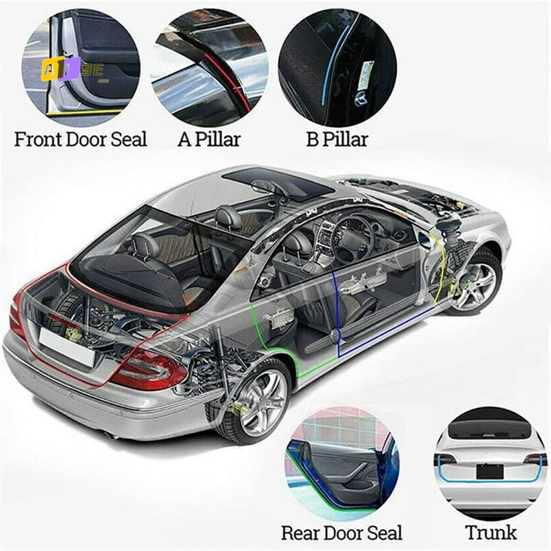 A03E-6Pcs Rubber Auto Door Seal Strips Kit Whole Car Sealing Trim Tape Noise Reduction For Tesla Model S