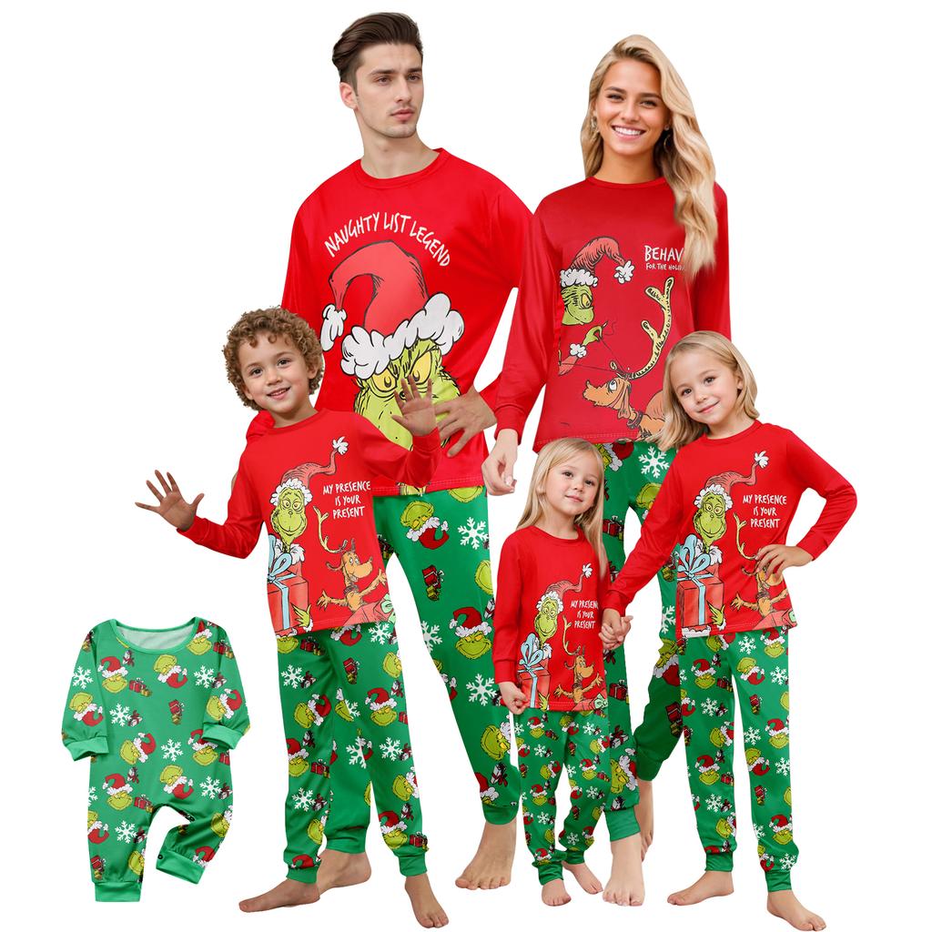 Christmas Print Cute Family Set Pajamas, Home Clothes, Family Set Long Sleeve Top Pants Set