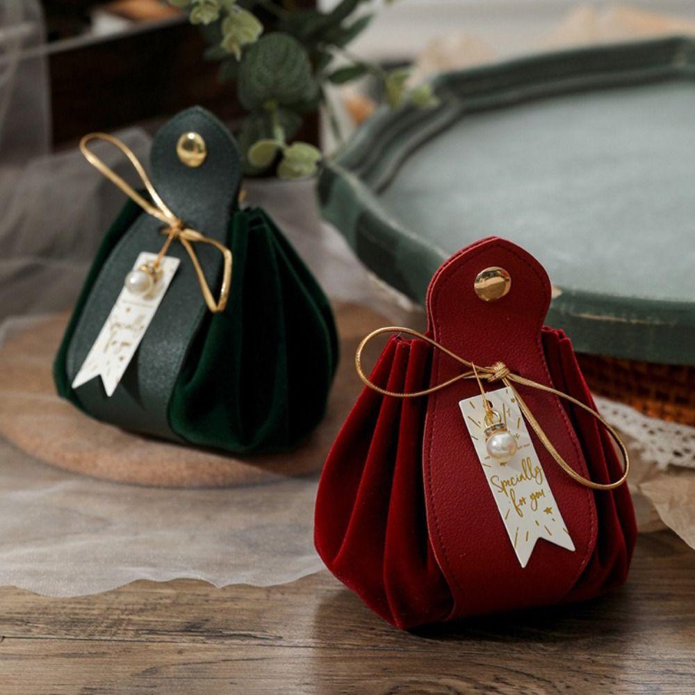 Pu Leather candy bags With Pearls Leather Gift Bag Luxury Gift Flannel Bag For Baby Shower