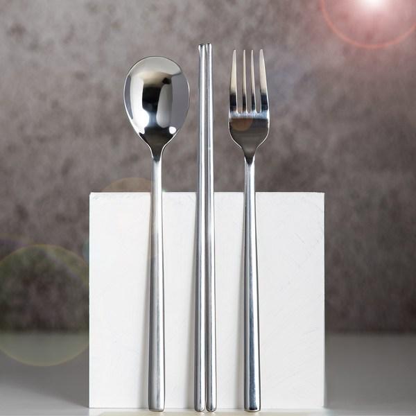 Raonnuri Simple Line Spoon + Fork 2 Set, Spoon 2p + Chopsticks 2p + Dinner Fork 2p, Korean Popular Tableware