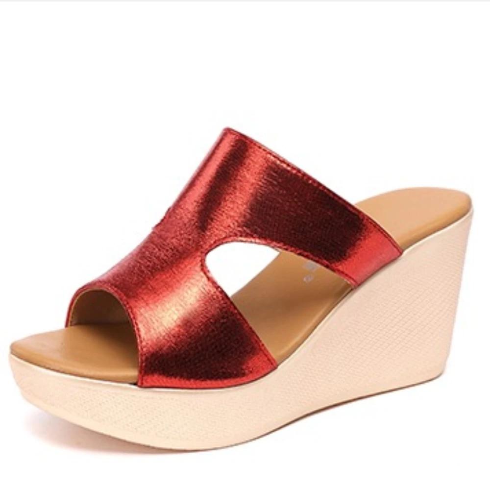 Летние туфли на танкетке женские туфли на платформе женские туфли на высоком каблуке кожаные шлепанцы женские сандалии женская обувь Zapatos De Mujer