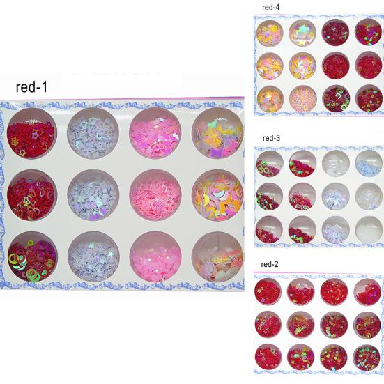 12 Jars/1 Box Shiny Sweet Pattern Manicure Nail Art Eye Make-up Sequin DIY Tool