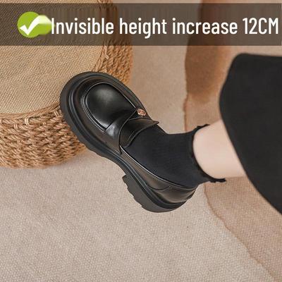 Женские лоферы в британском стиле: Туфли на высоком каблуке из кожи, на толстой подошве, слипоны, с акцентом в виде золотой монеты, скрытый каблук 12 см.