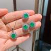 Jewelry Treasure Necklace Women'S Imitation Emerald Pendant Emerald Ring Three-Piece Jewelry Set
