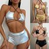 Women Sexy Shorts Split Bikini Suit Set Summer Tie Side G-String Thong Swimsuit Hanging Neck Elastic Bikini