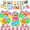 34Pcs Hello Summer Hawaii Party Supplies Include a Banner, Cake Toppers Balloons
