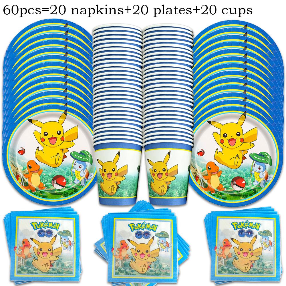 Cartoon Pikachu Birthday Party Decoration Kids Party Tableware Set Paper Cup Paper Plate Napkins Tablecloth Baby Shower Supplies