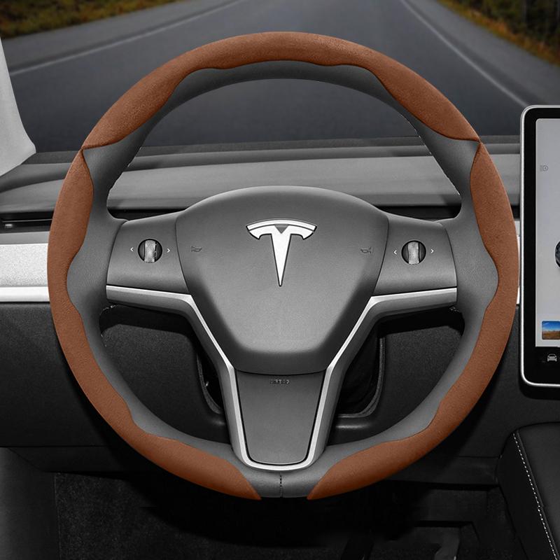 Подходит для Tesla Нескользящая Пряжка Сегментированная Замшевая Накладка на Руль Подходит для Модели 3 Highland 2024 Y X S Juniper Cybertruck Аксессуары