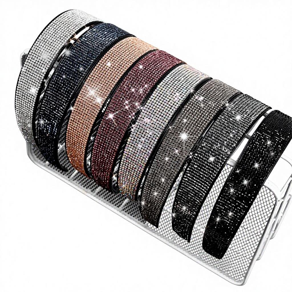 Korean-Style Wide Full-Strass Rhinestone Diamond-Inlaid Non-Slip Handmade Women's Gray-Hair Covering Hair Clip Headband Adult
