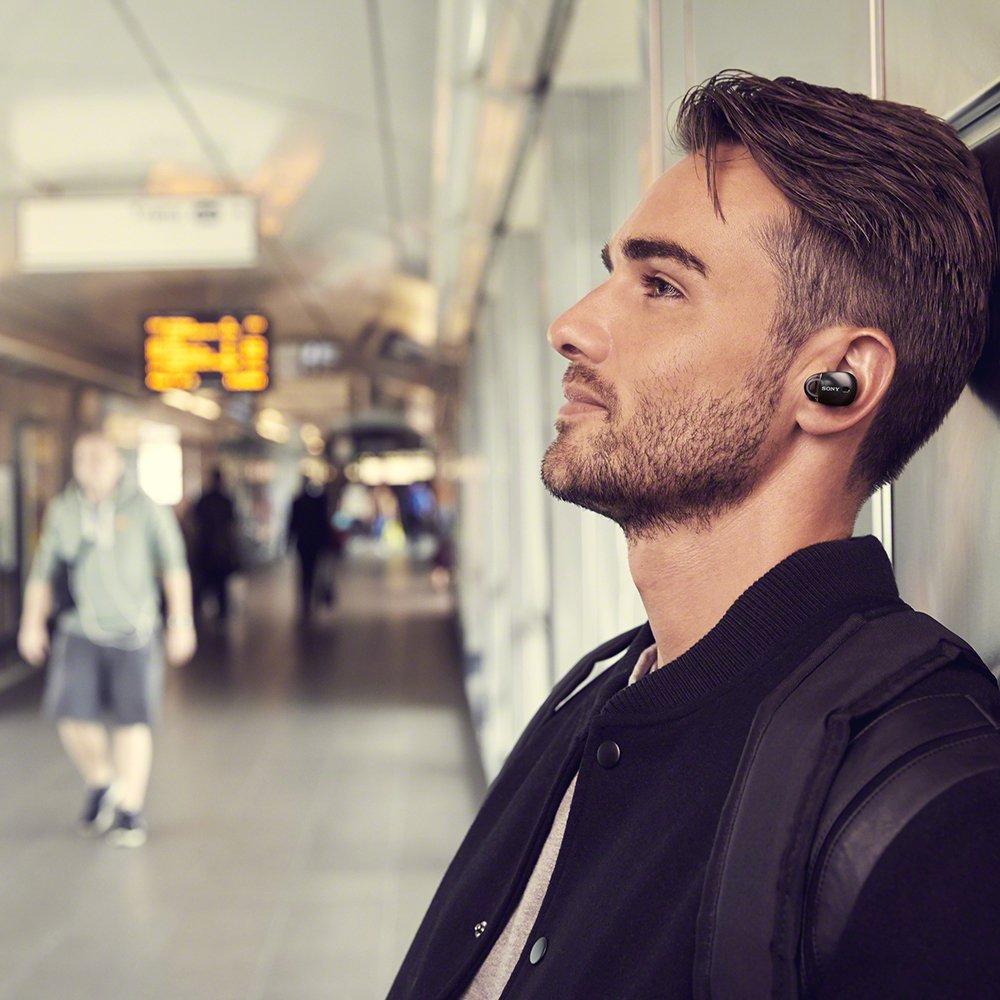 Sony Полностью беспроводные наушники Amazon Alexa Bluetooth с раздельными левым и правым наушниками с 360 Reality Audio 2017 года, черные наушники с шумоподавлением WF-1000X