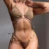 Летний купальник, женский комплект бикини, однотонный купальник на шнуровке