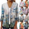 Women's Fashion Loose Casual Printed Seven-Part Sleeve Button Down Blouse Cardigan Top