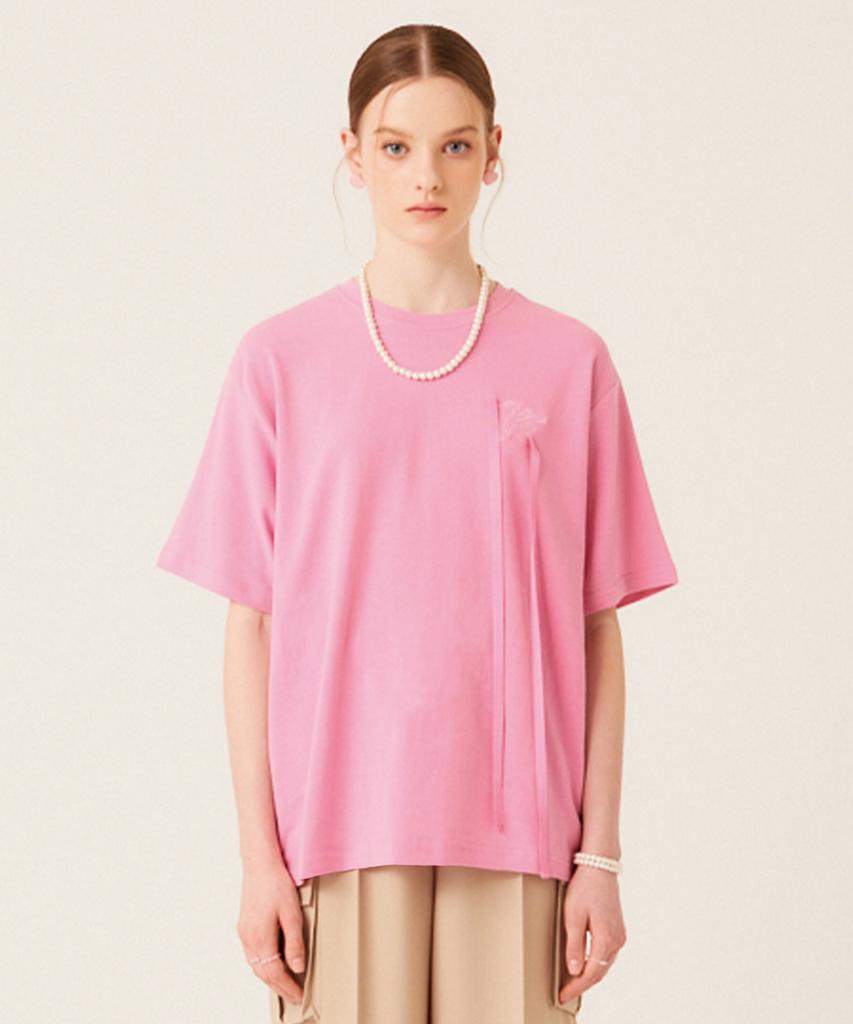 THE STUDIO K K Logo Ribbon Point T-Shirts (Pink)